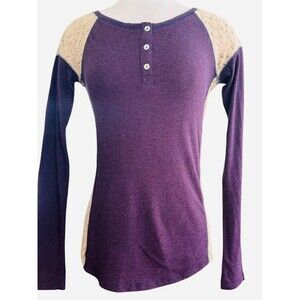 Sanctuary Wm M Purple/Beige Lace Long Sleeve Scoop Neck Pullover Top NEW W/TAG